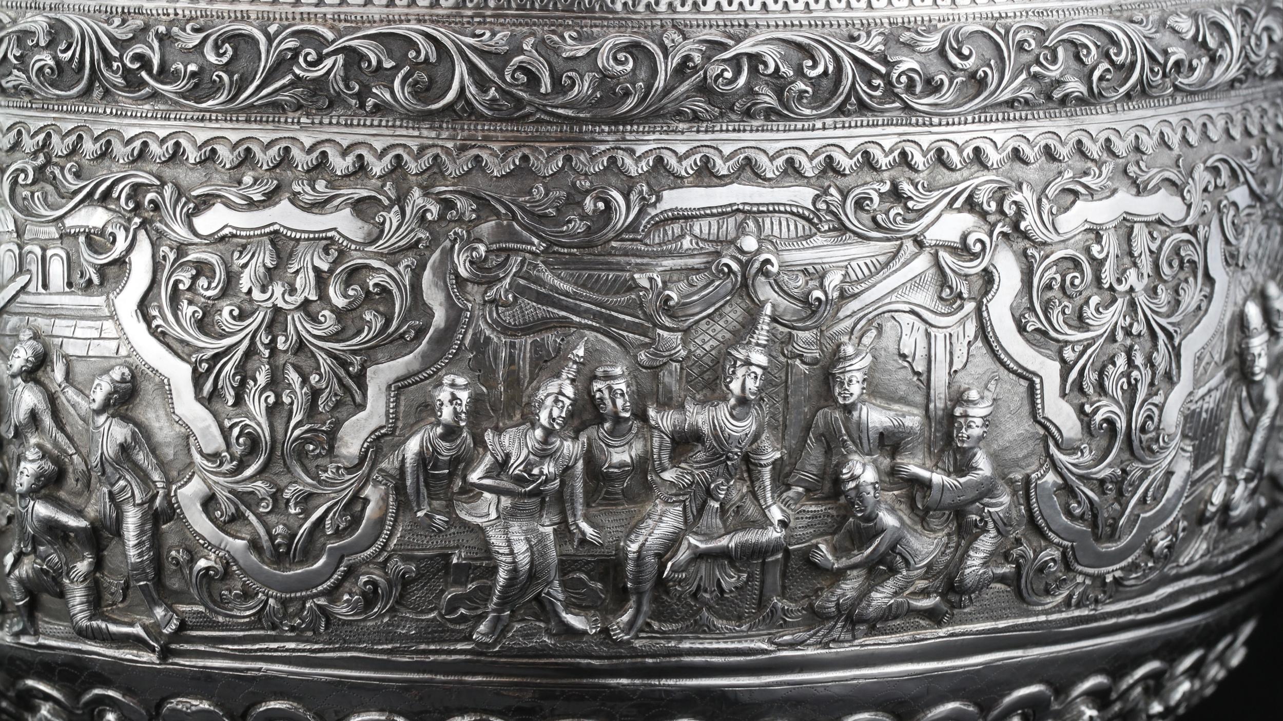 Late 19th Century Antique 19th Century Burmese Silver Thabeik Bowl