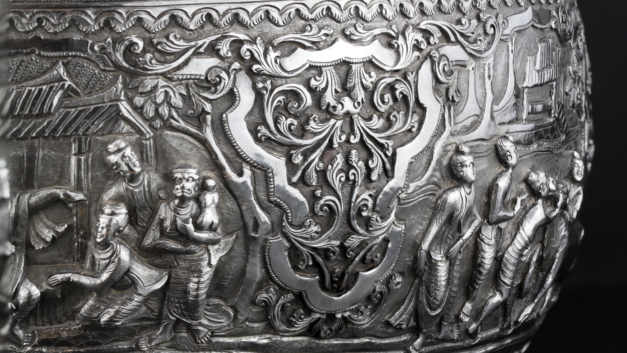 Antique 19th Century Burmese Silver Thabeik Bowl 3
