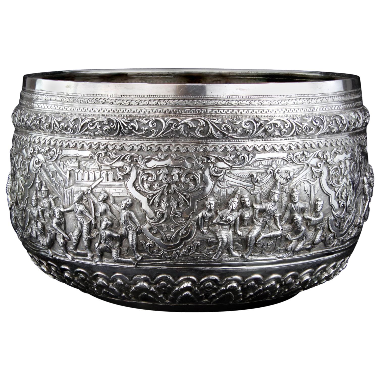 Antique 19th Century Burmese Silver Thabeik Bowl