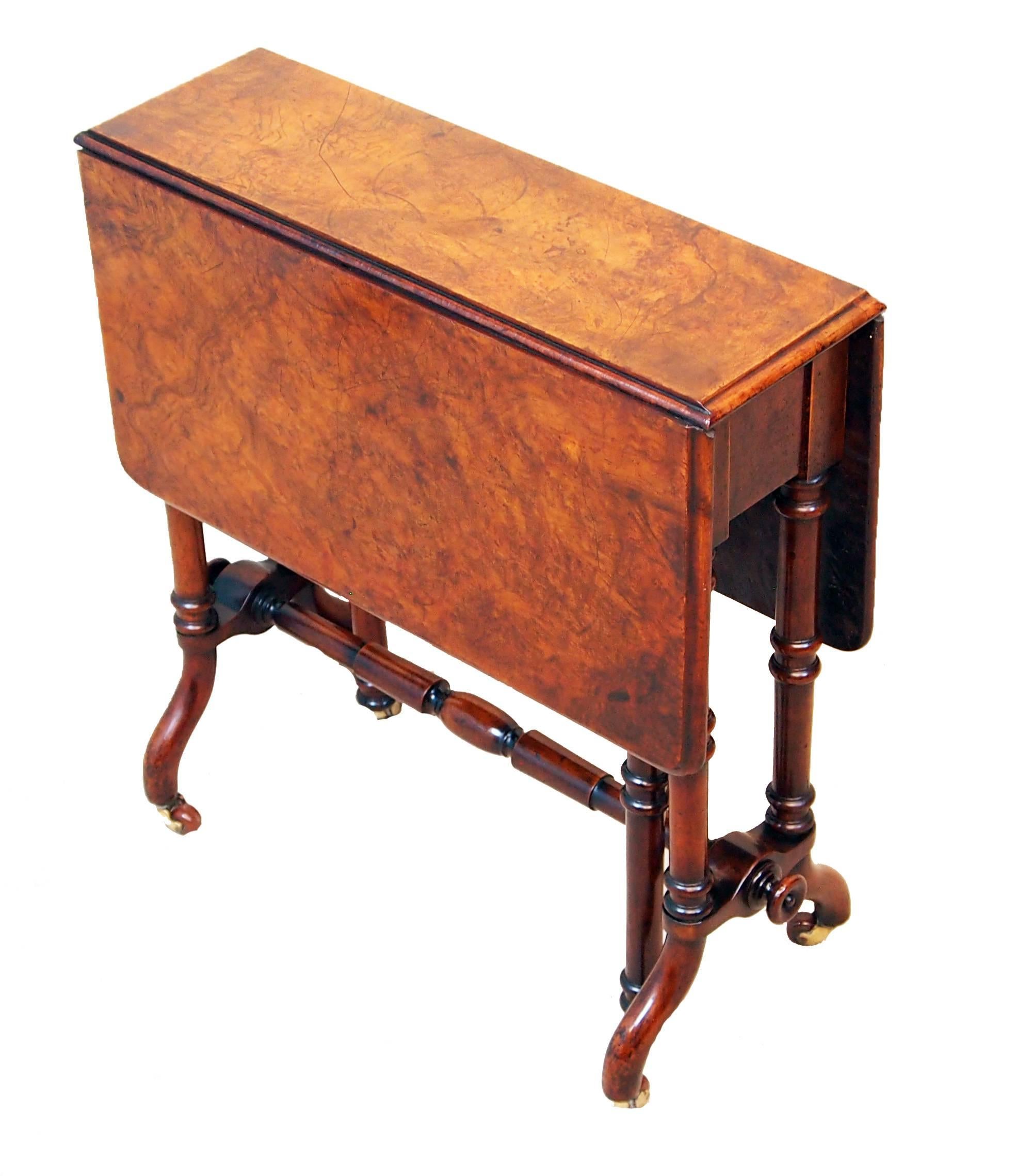 Victorian Antique 19th Century Burr Walnut Baby Sutherland Table