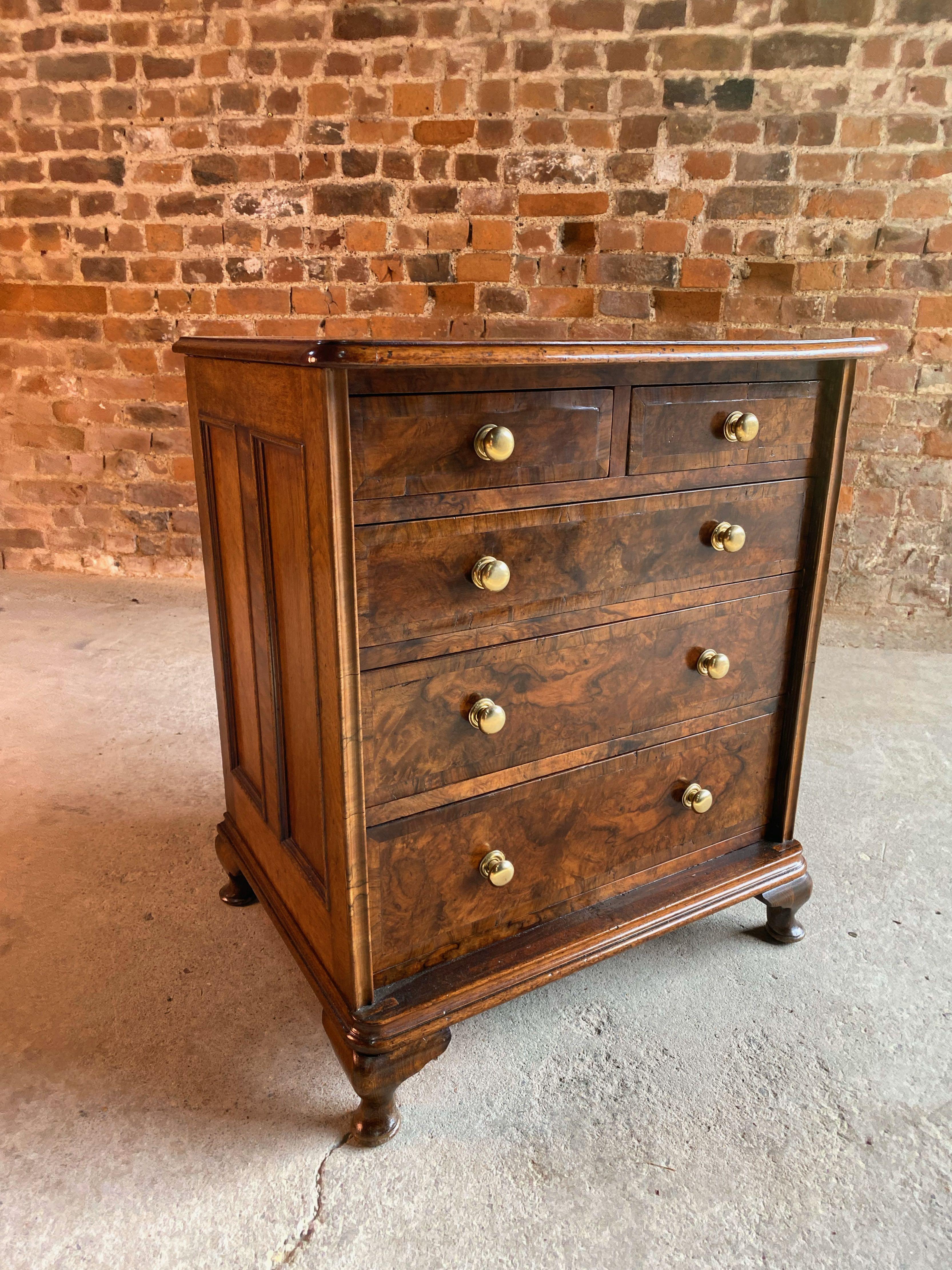 Antique 19th Century Burr Walnut Bachelors Chest of Drawers Georgian, circa 1820 In Good Condition In Longdon, Tewkesbury