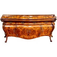 Antique 19th Century Burr Walnut Marquetry French Bombe 8FT Sideboard Buffet