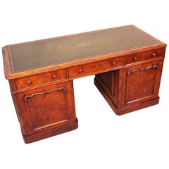 Antique 19th Century Burr Walnut Pedestal Desk