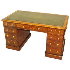 Antique 19th Century Burr Walnut Pedestal Desk