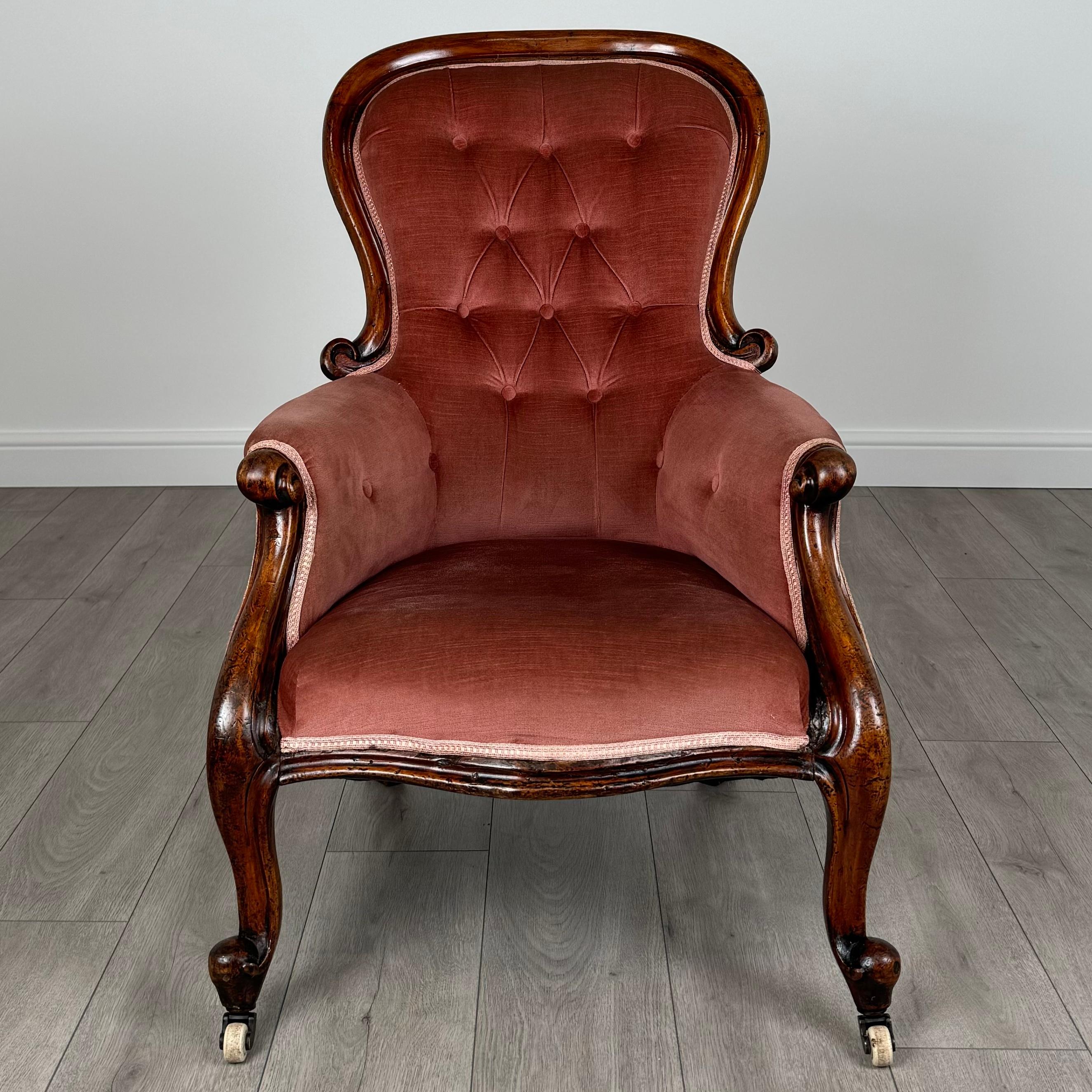 Sillón antiguo del siglo XIX con respaldo de botones de caoba ( REF AF-3548 ) en venta 2