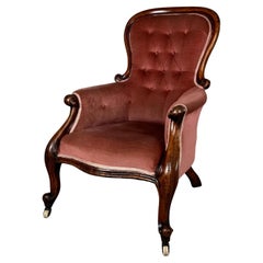 Sillón antiguo del siglo XIX con respaldo de botones de caoba ( REF AF-3548 )
