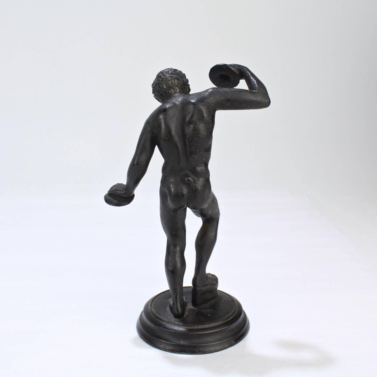 Italian Antique 19th Century Cabinet Size Grand Tour Bronze Dancing Faun with Cymbals