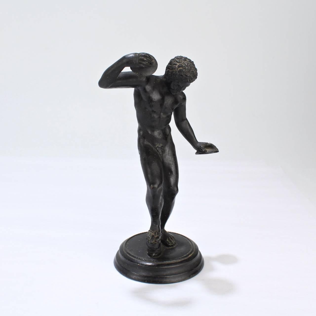 Antique 19th Century Cabinet Size Grand Tour Bronze Dancing Faun with Cymbals In Good Condition In Philadelphia, PA