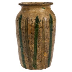Antike kalabrische glasierte Terrakotta-Amphora des 19. Jahrhunderts, zwei Henkel