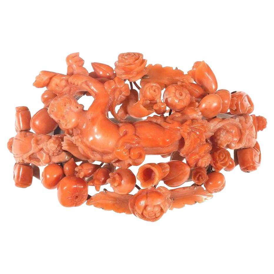 Bracelet ancien camée du 19ème siècle en coraillium sculpté