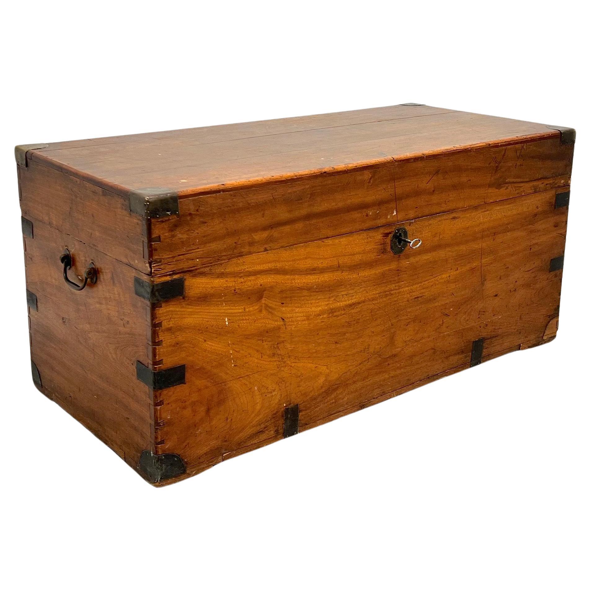 Antique 19th Century Camphorwood Russian Sea Captain's Military Campaign Chest For Sale