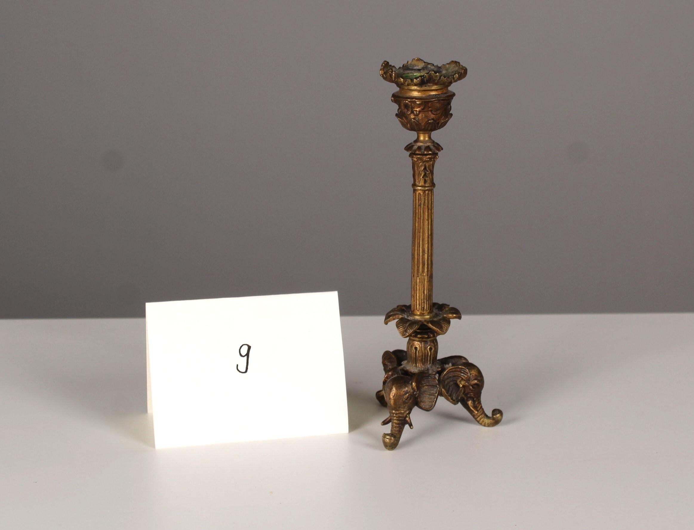 Antique 19th Century Candlestick, Brass, Elephants, France For Sale 4