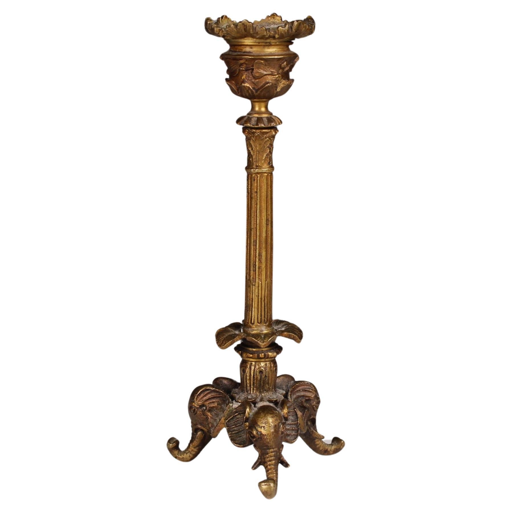 Antique 19th Century Candlestick, Brass, Elephants, France For Sale