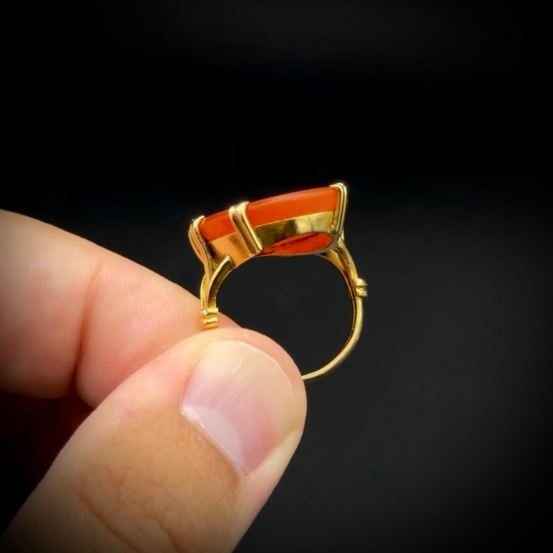 Antique 19th Century Carnelian Bearded Man Intaglio Ring Yellow Gold Portuguese For Sale 7