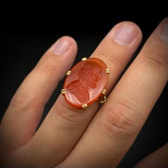Antique 19th Century Carnelian Bearded Man Intaglio Ring Yellow Gold Portuguese