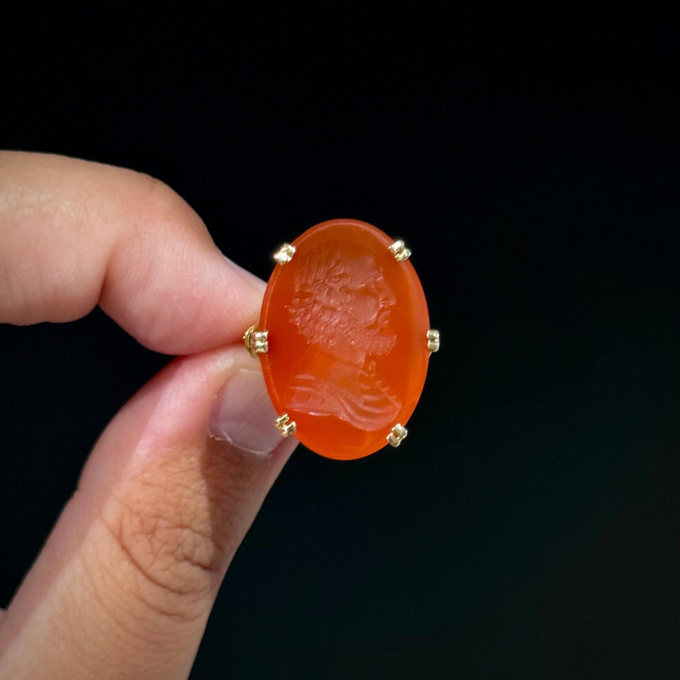 Antique 19th Century Carnelian Bearded Man Intaglio Ring Yellow Gold Portuguese For Sale 1