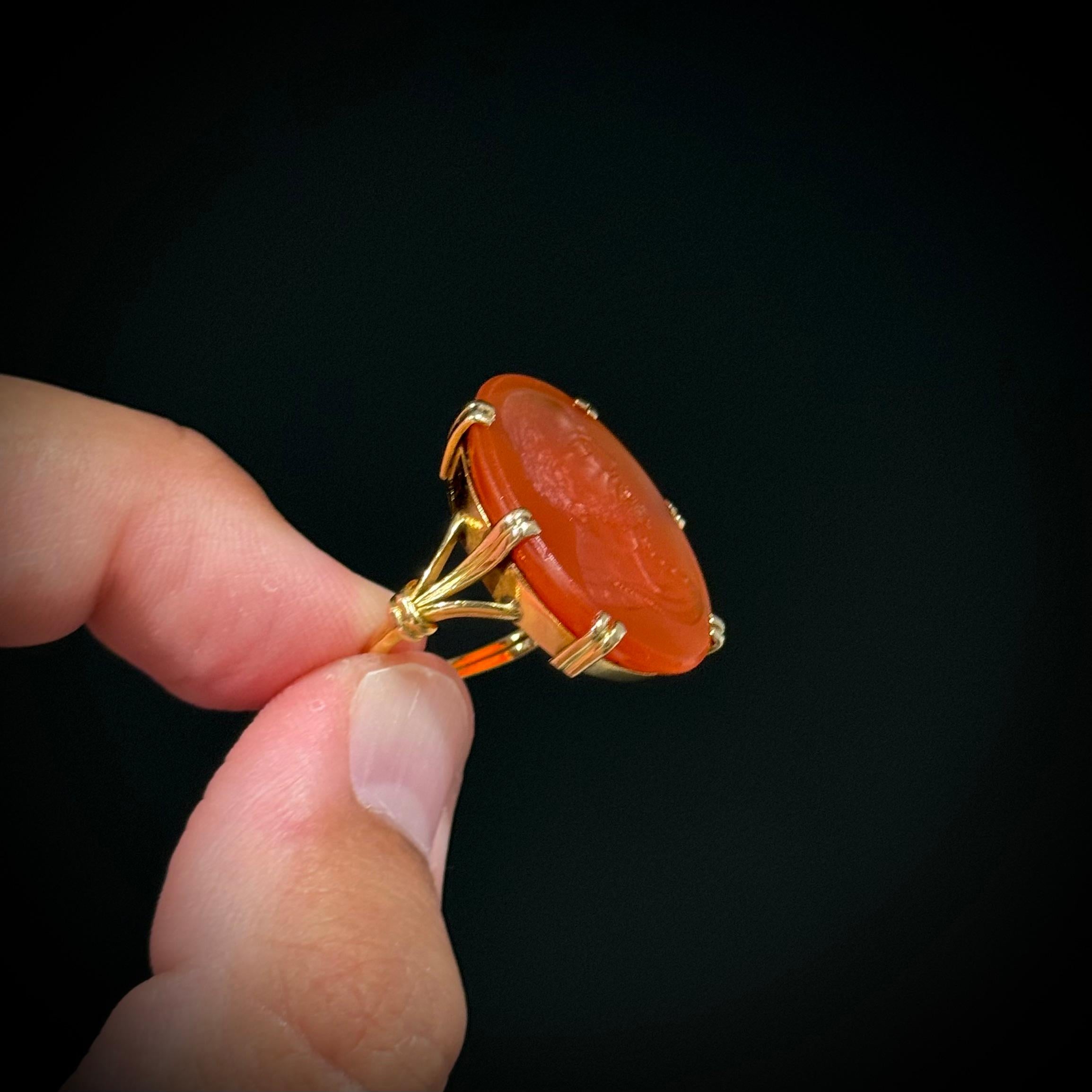 Antique 19th Century Carnelian Bearded Man Intaglio Ring Yellow Gold Portuguese For Sale 2