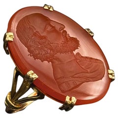 Anello antico del XIX secolo in corniola con uomo barbuto intaglio in oro giallo portoghese