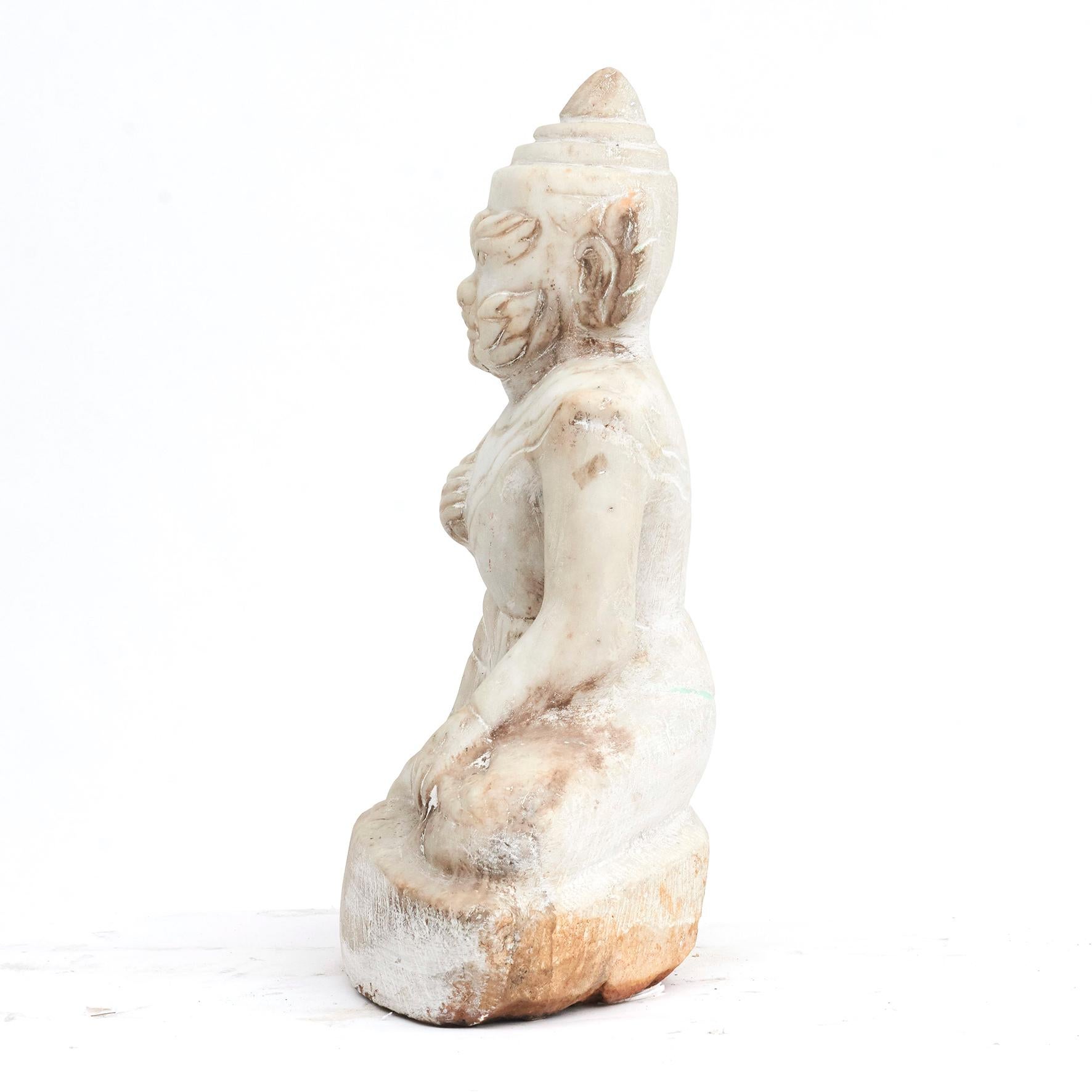 Other 19th Century Carved Alabaster Temple Guardian For Sale