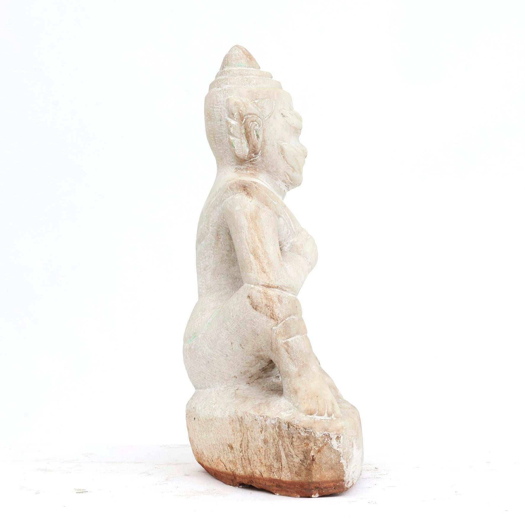 Hand-Carved 19th Century Carved Alabaster Temple Guardian For Sale