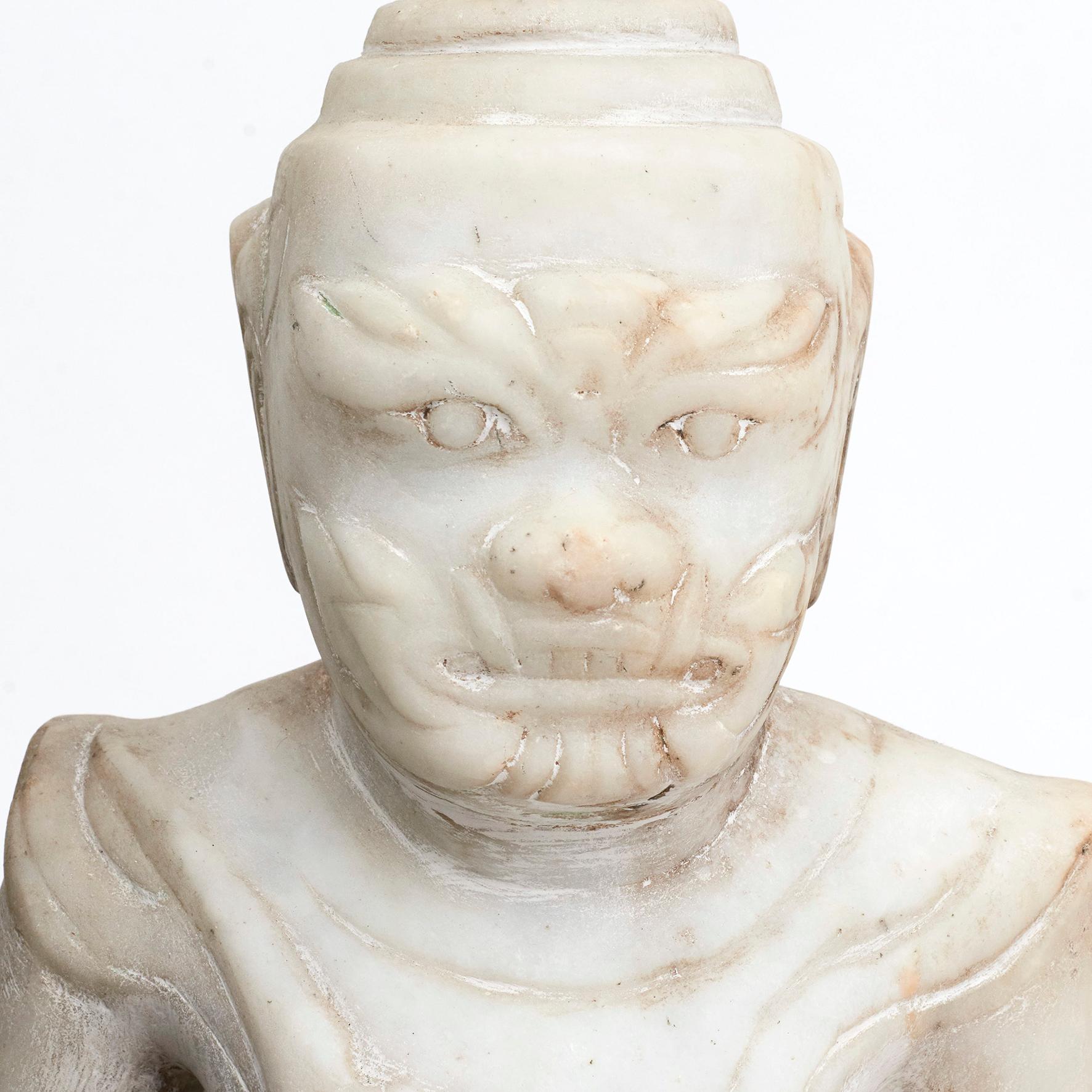 19th Century Carved Alabaster Temple Guardian In Good Condition For Sale In Kastrup, DK