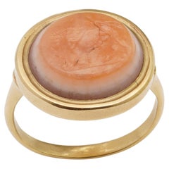 Antique 19th-Century Carved Carnelian Signet Ring Depicting a Lion