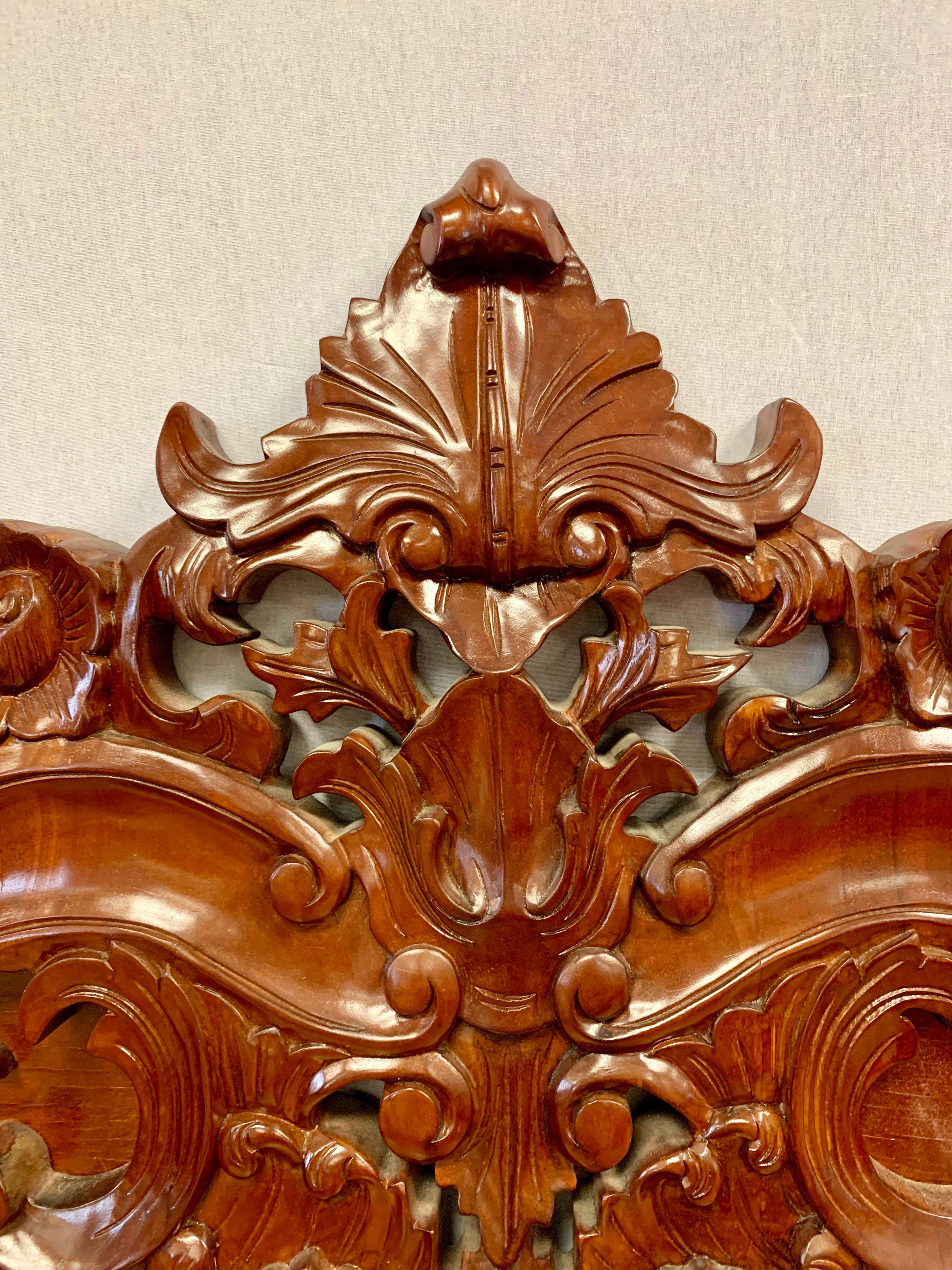 Baroque Antique 19th Century Carved French Mahogany Queen Bed Headboard Footboard Rails