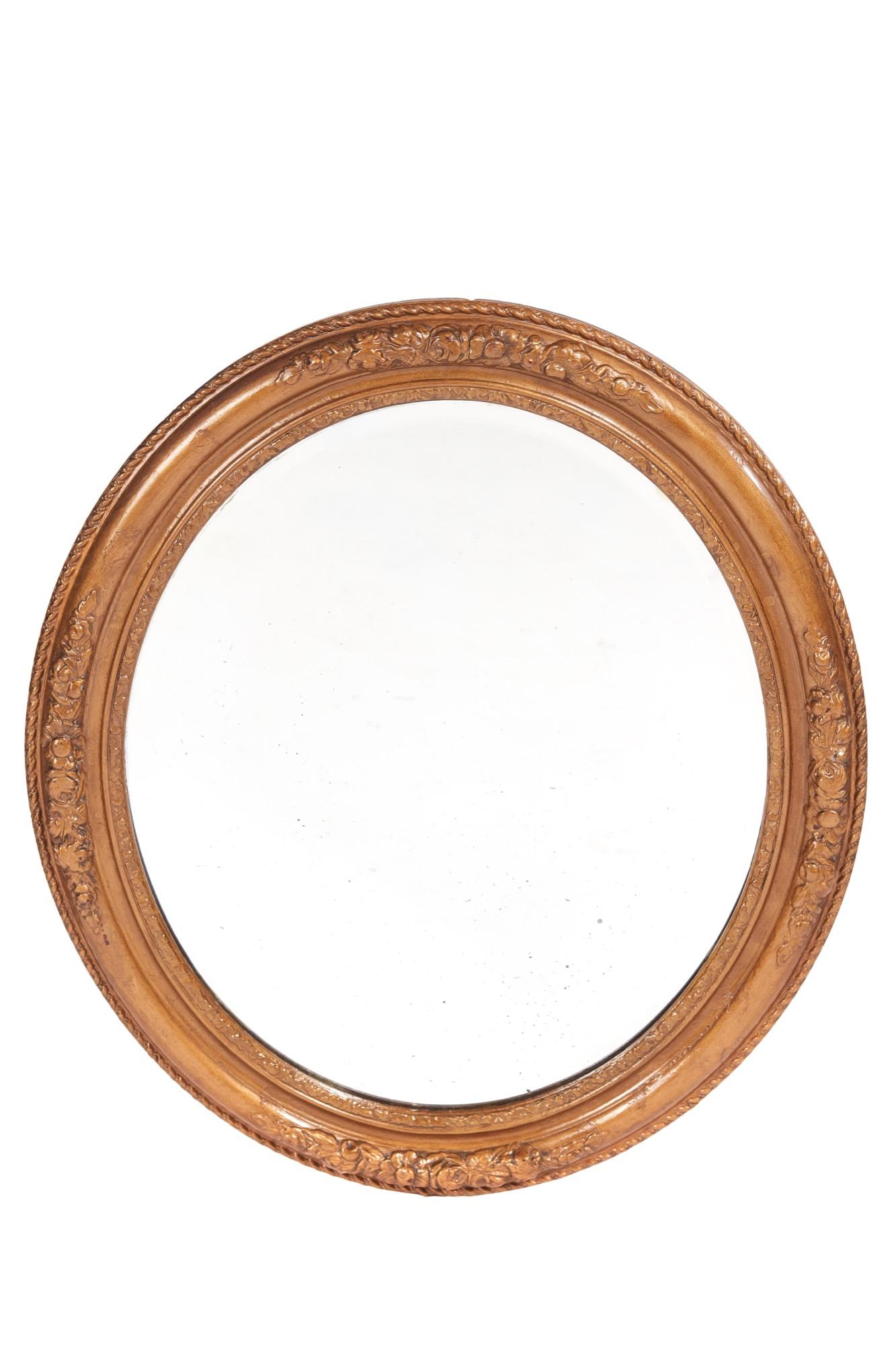 Antique 19th Century Carved Gilt Oval Wall Mirror 1