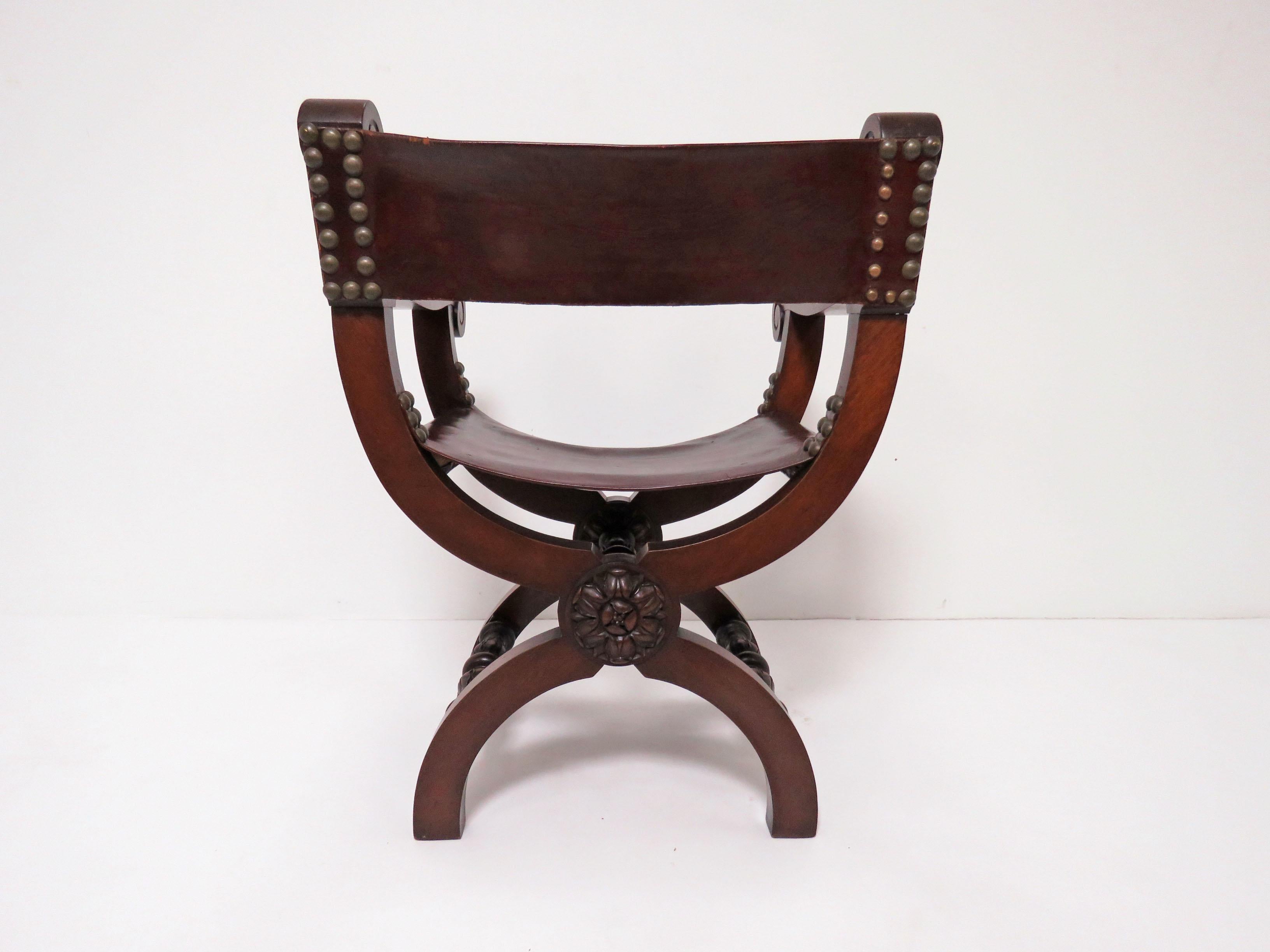 Antique 19th Century Carved Mahogany Curule Chair with Leather Slings 6