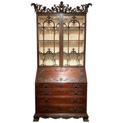 Antique 19th Century Carved Mahogany Secretary Bookcase
