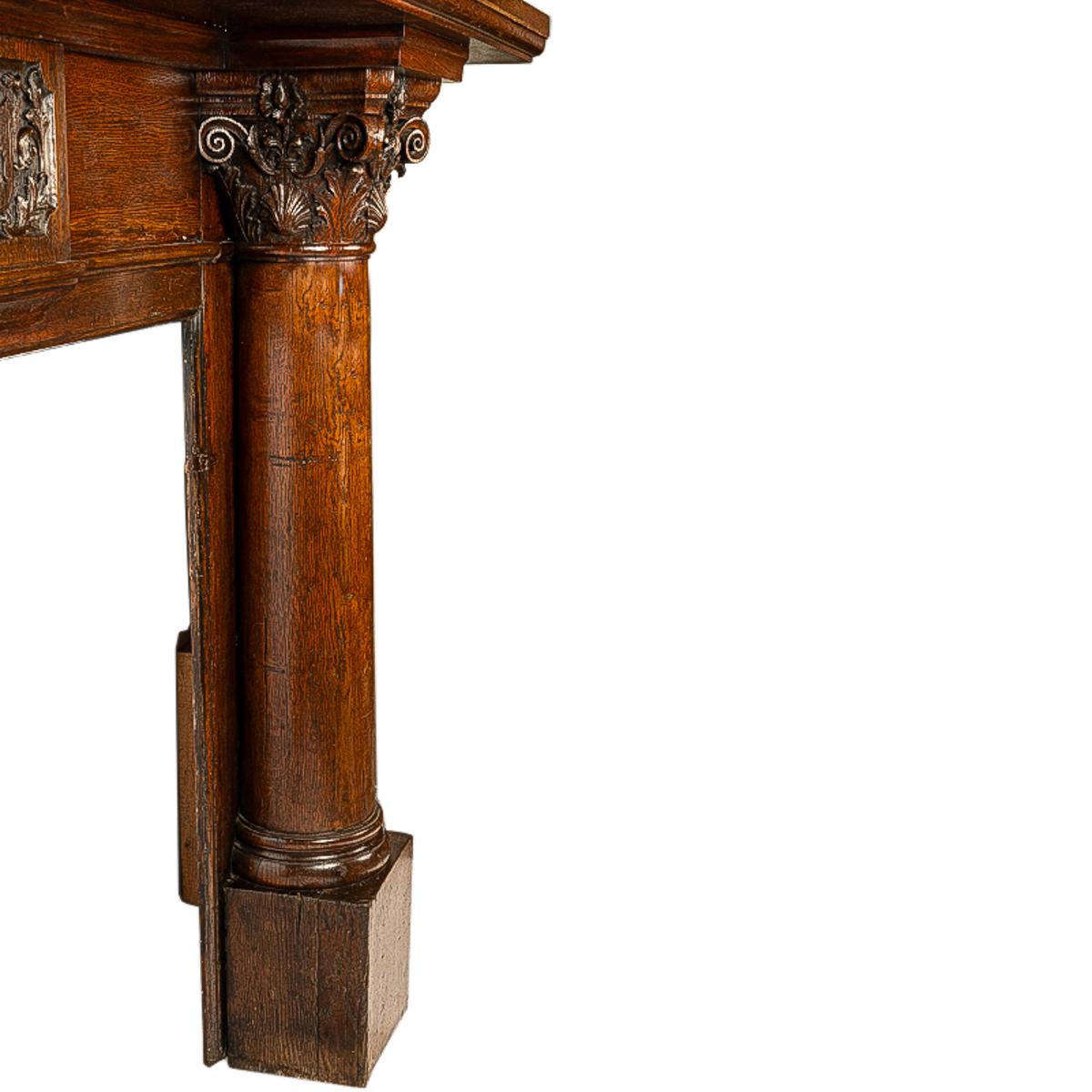 Antique 19th Century Carved Oak Column Fireplace Mantel Surround San Francisco For Sale 4