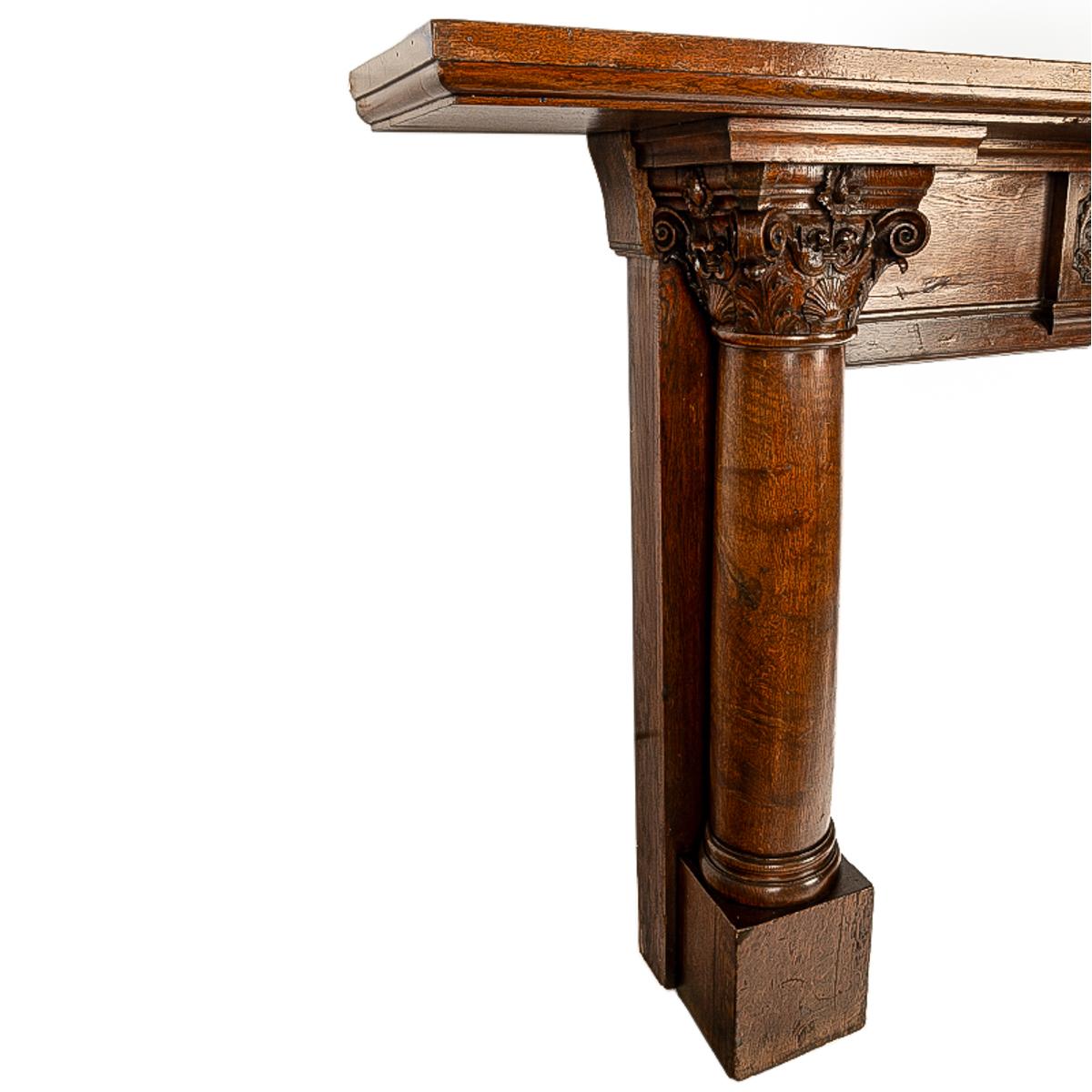 Antique 19th Century Carved Oak Column Fireplace Mantel Surround San Francisco For Sale 2