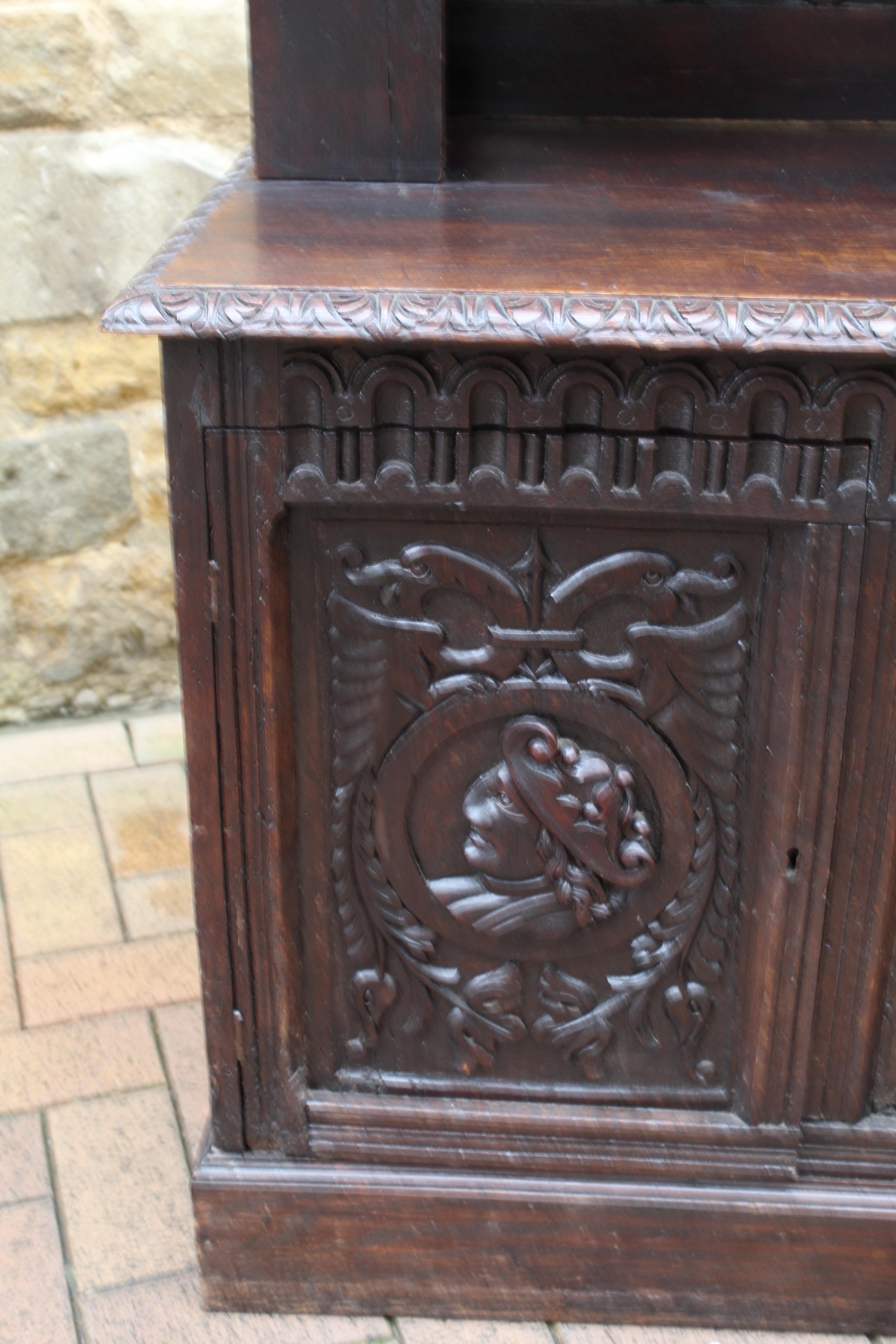 British Antique 19th Century Carved Oak Dresser