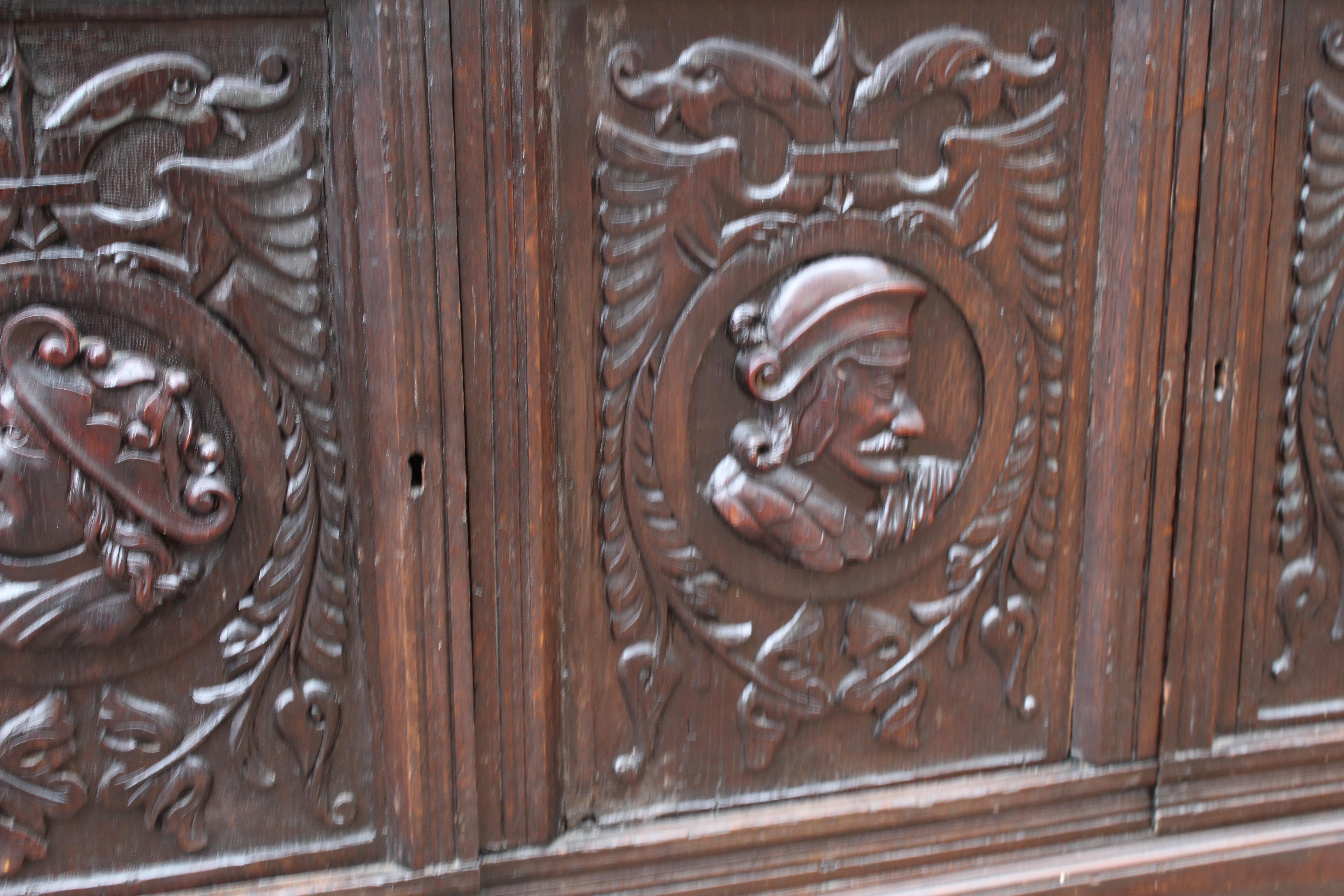 Hand-Carved Antique 19th Century Carved Oak Dresser