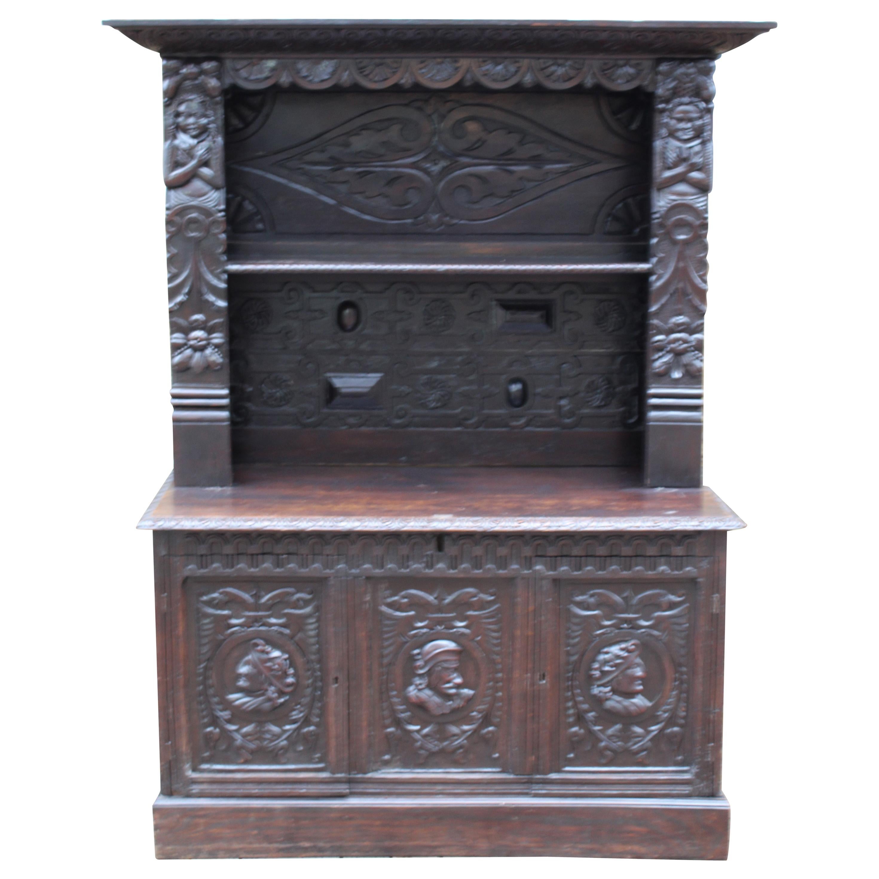 Antique 19th Century Carved Oak Dresser