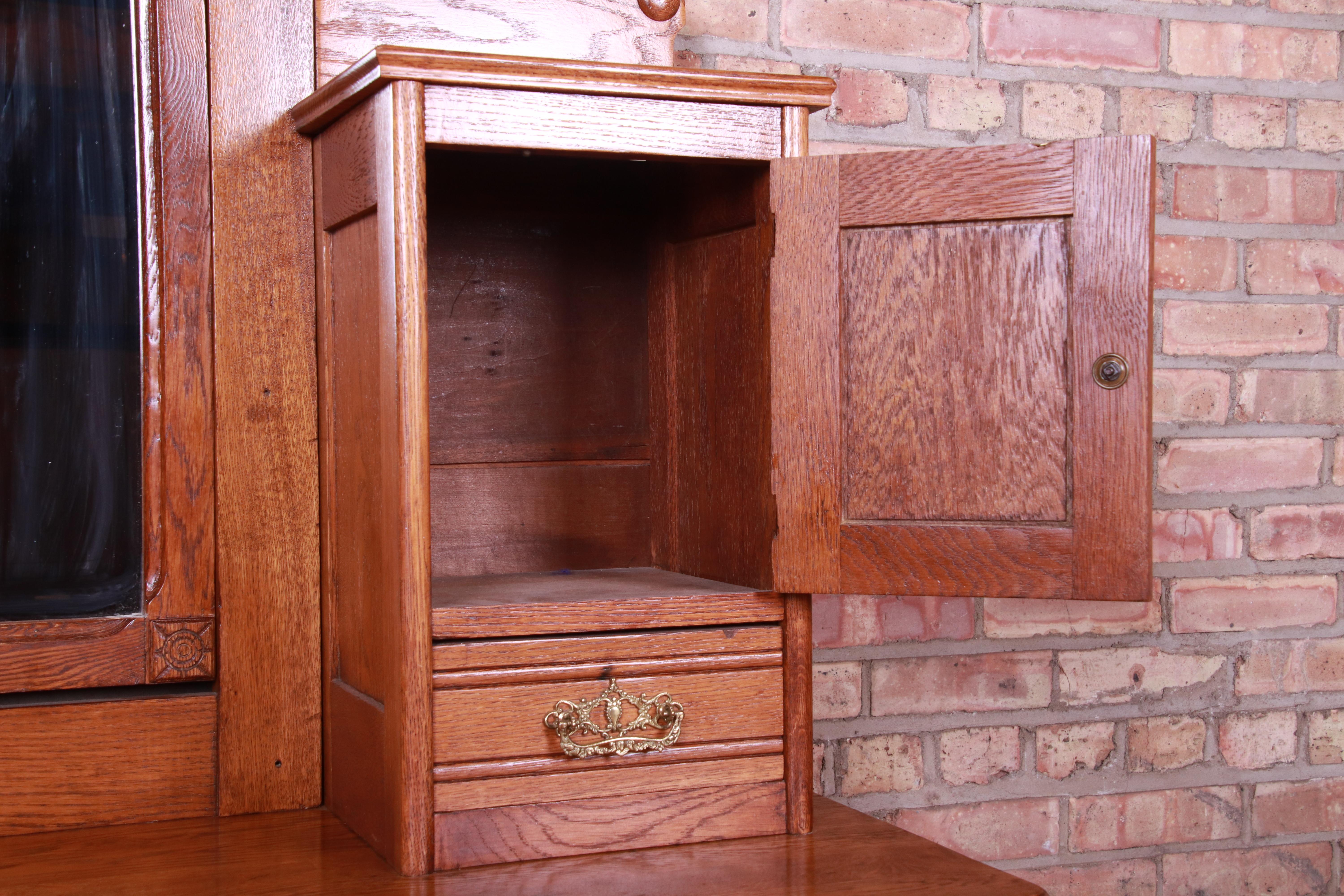 Antique 19th Century Carved Oak Dresser with Mirror 5
