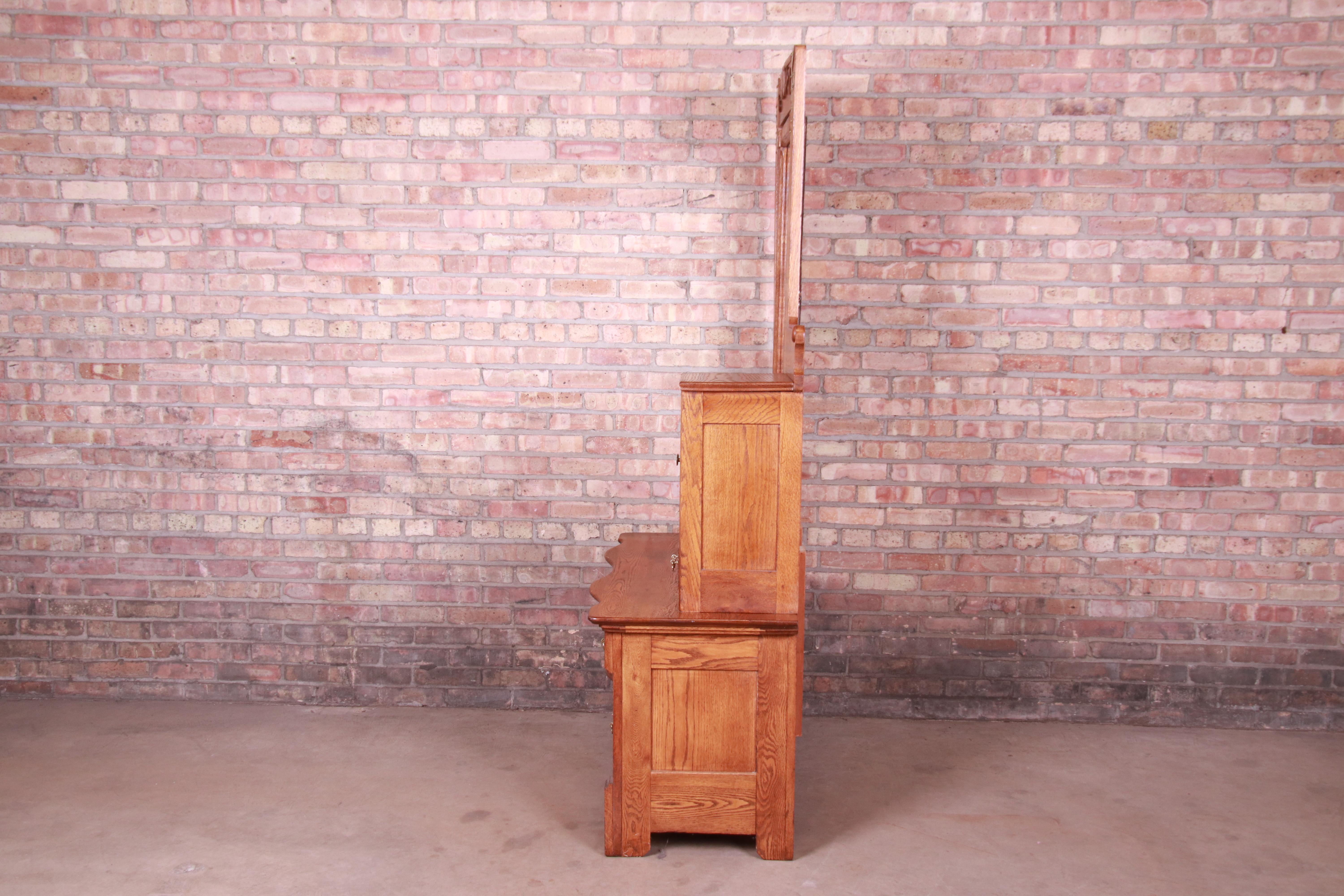 Antique 19th Century Carved Oak Dresser with Mirror 8