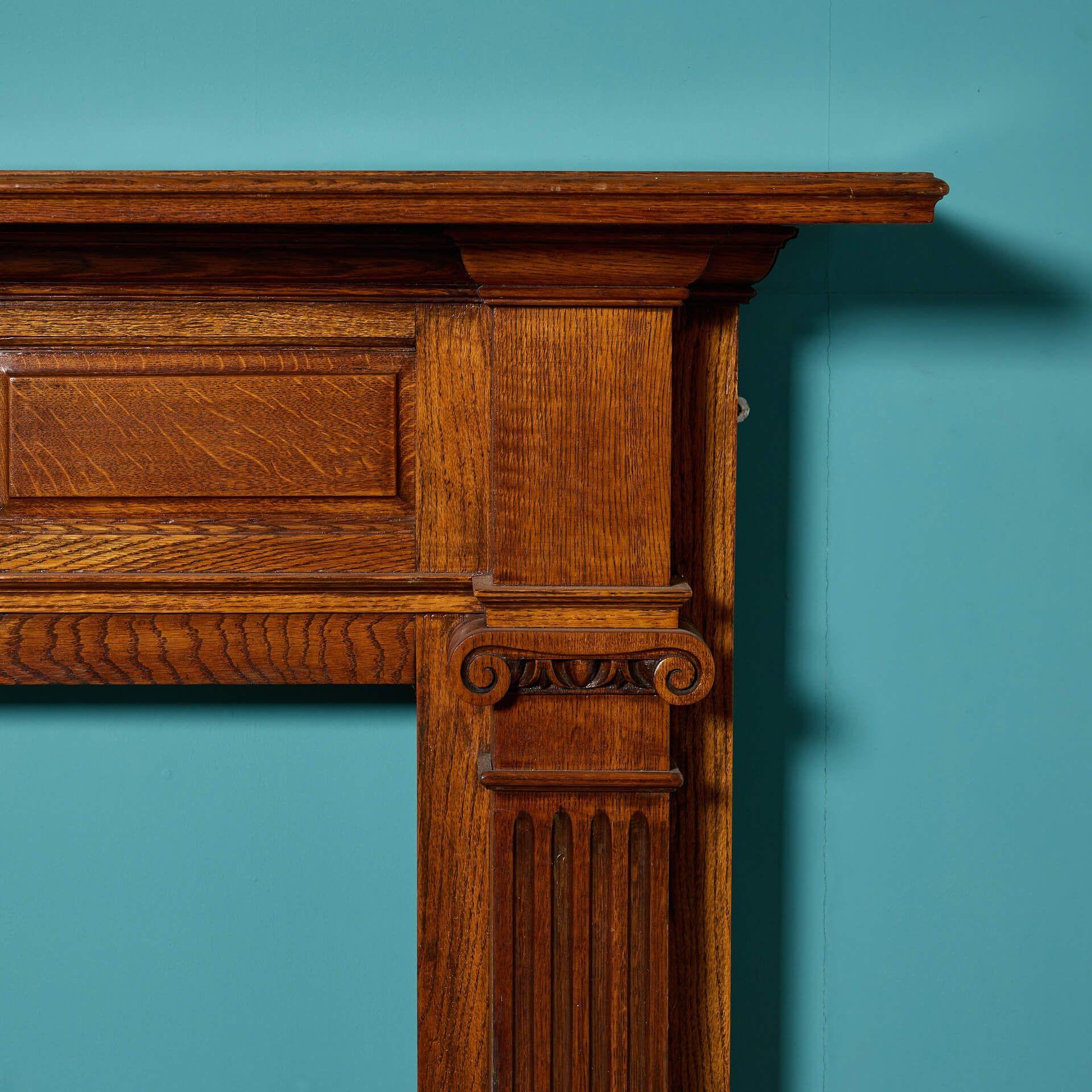 Edwardian Antique 19th Century Carved Oak Fireplace For Sale