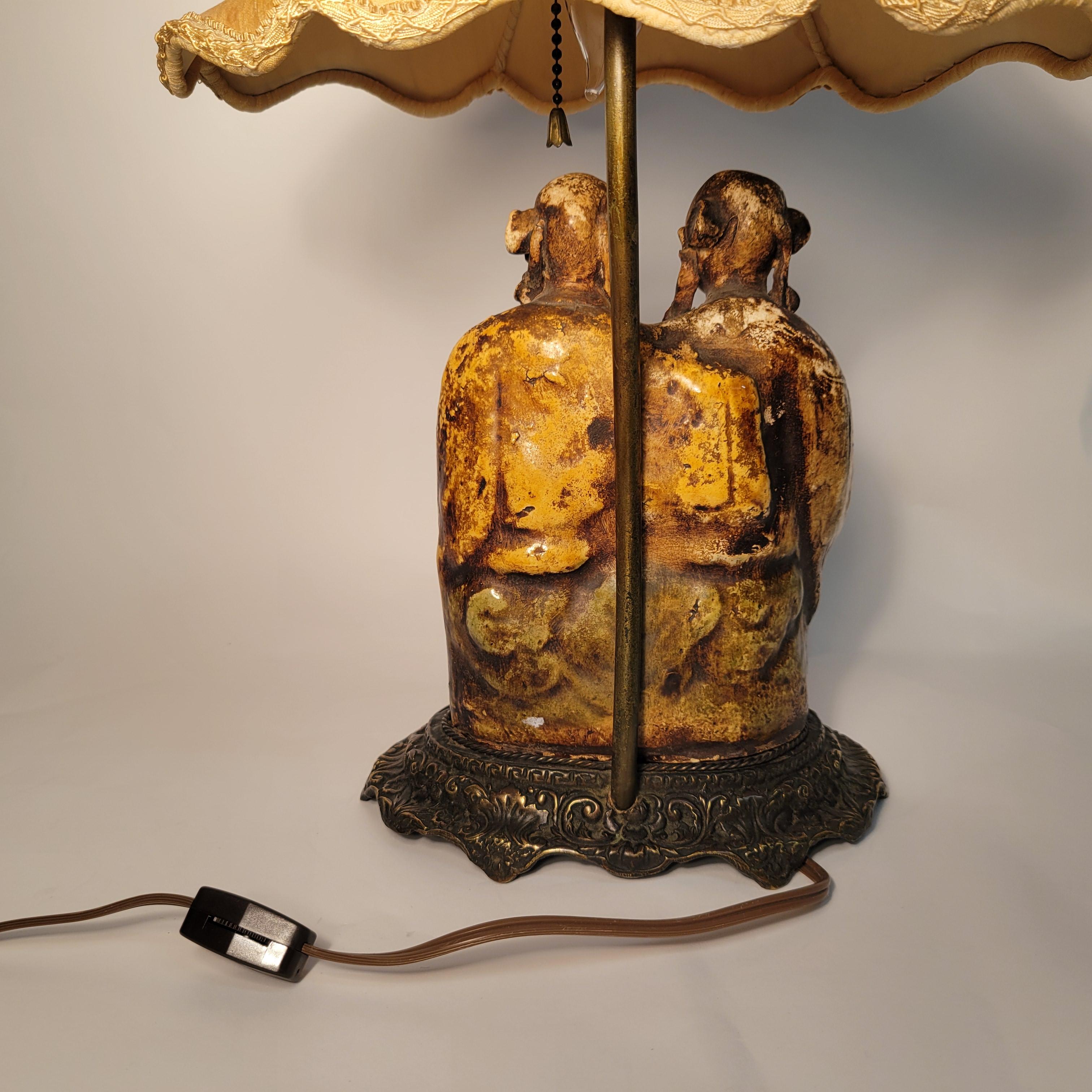 XIXe siècle Ancienne lampe chinoiserie du 19ème siècle, sculptée en grès savonné sur base en bronze. en vente