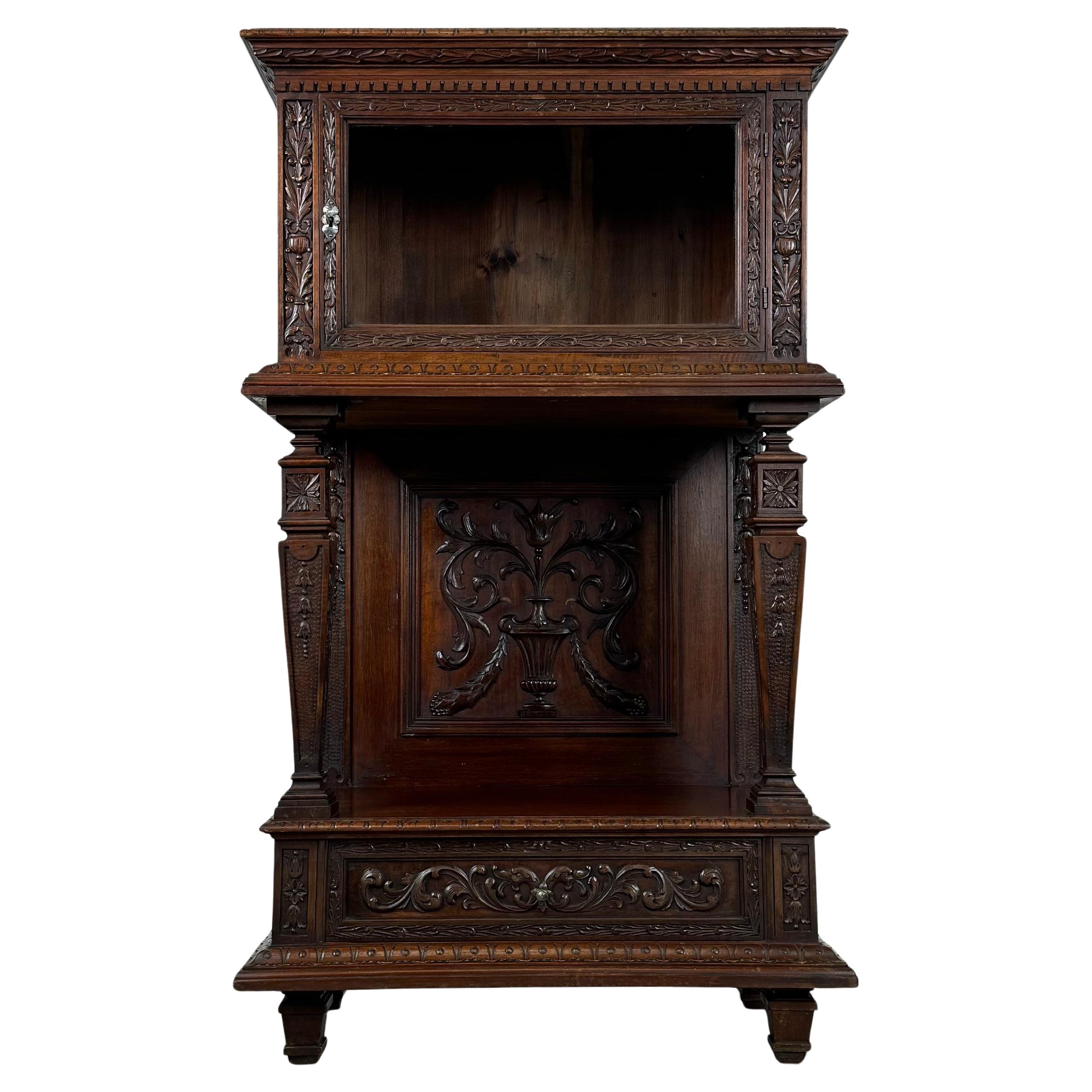 Antique 19th Century Carved Walnut Cabinet ( REF AF-3617 )