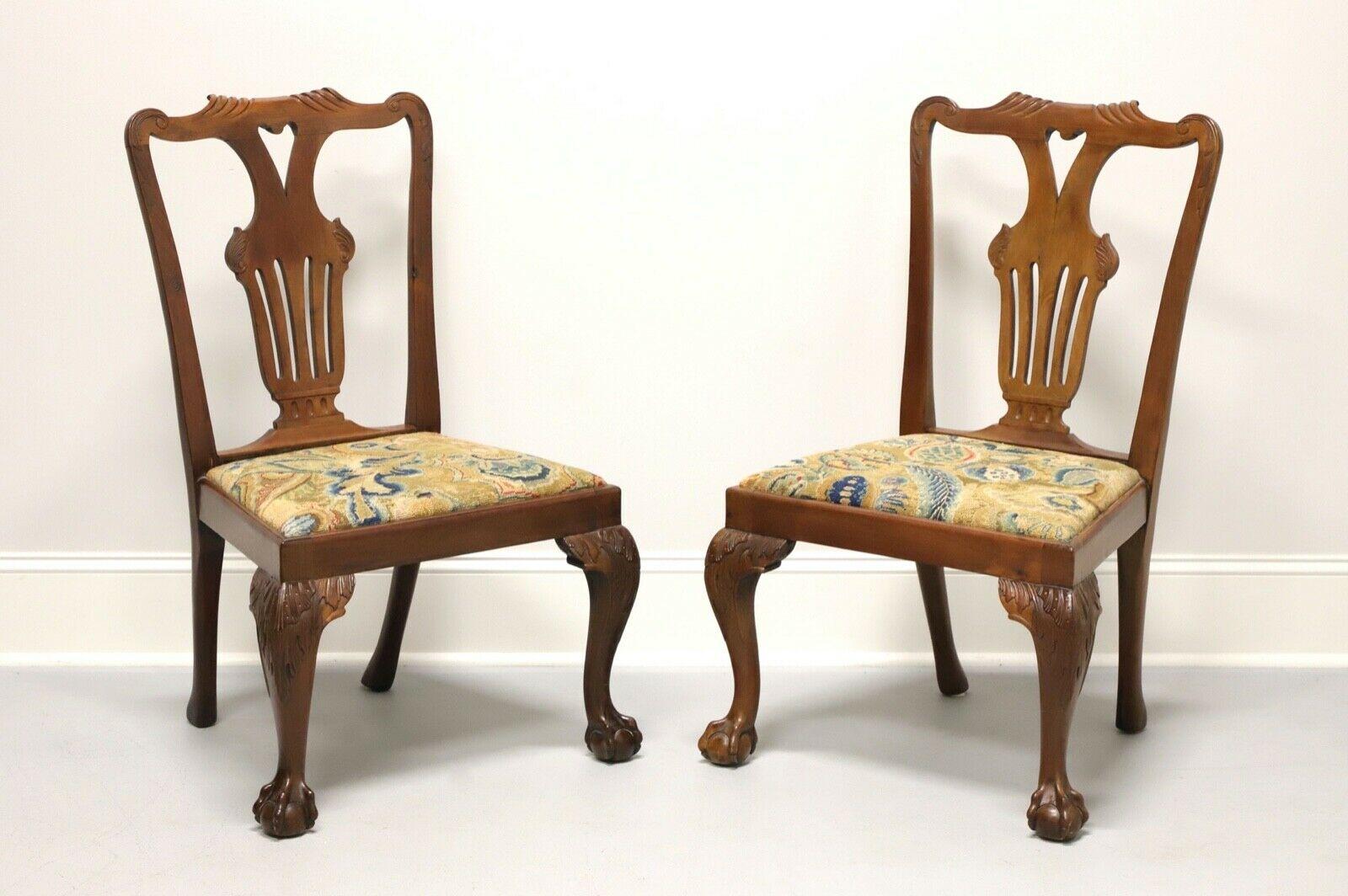 Antique 19th Century Carved Walnut Chippendale Ball n Claw Dining Chairs - Pair For Sale 3