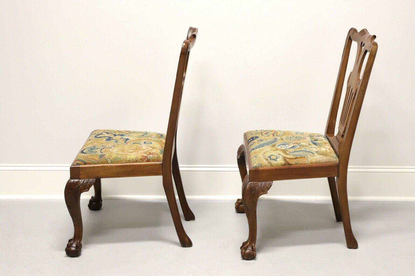 Fabric Antique 19th Century Carved Walnut Chippendale Ball n Claw Dining Chairs - Pair For Sale