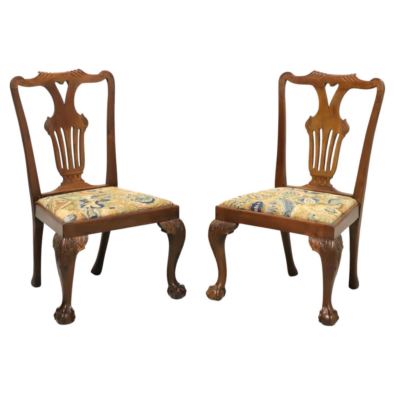Antique 19th Century Carved Walnut Chippendale Ball n Claw Dining Chairs - Pair