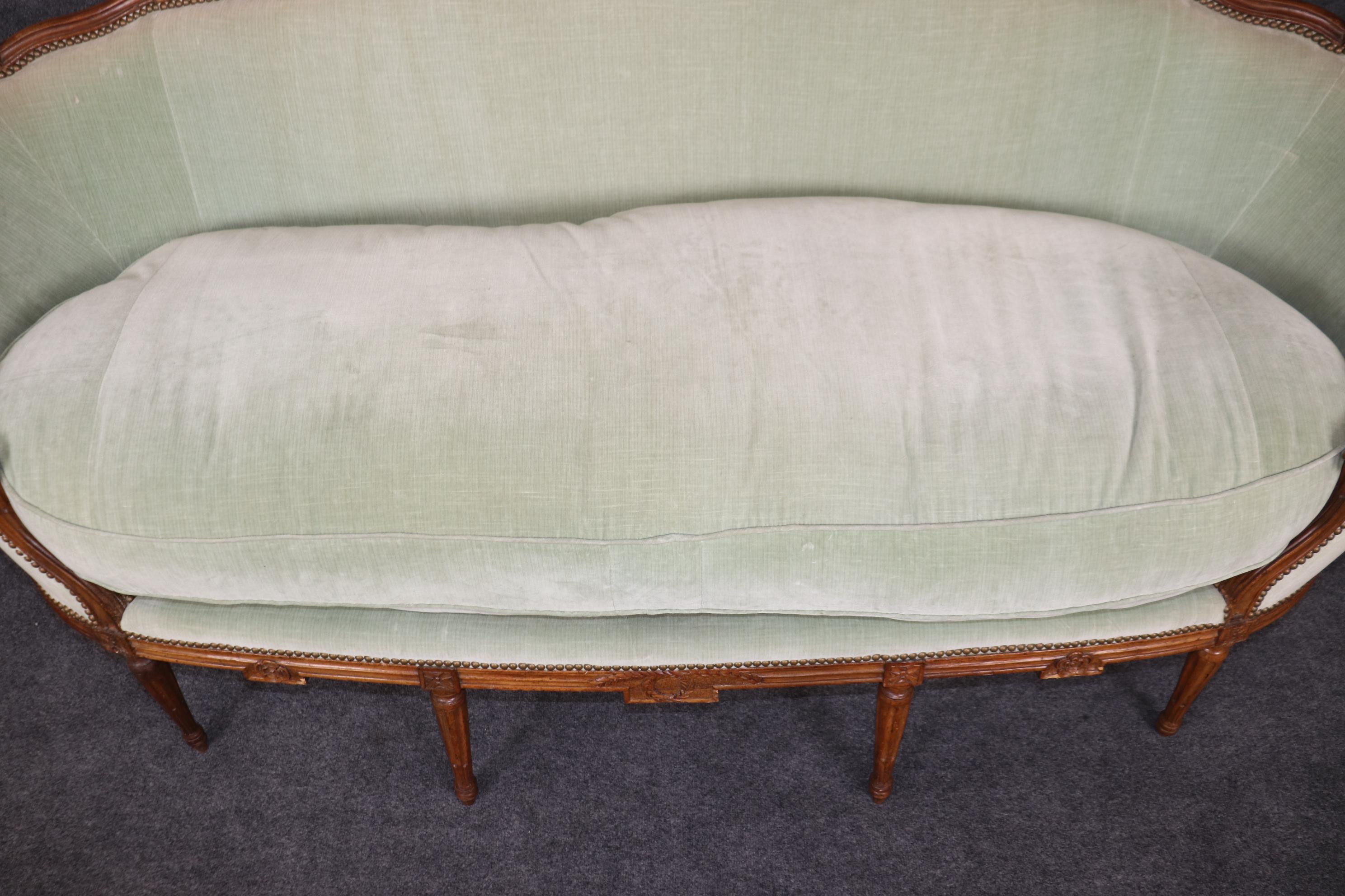 Antique 19th Century Carved Walnut Good Down Filled French Louis XVI Sofa 6