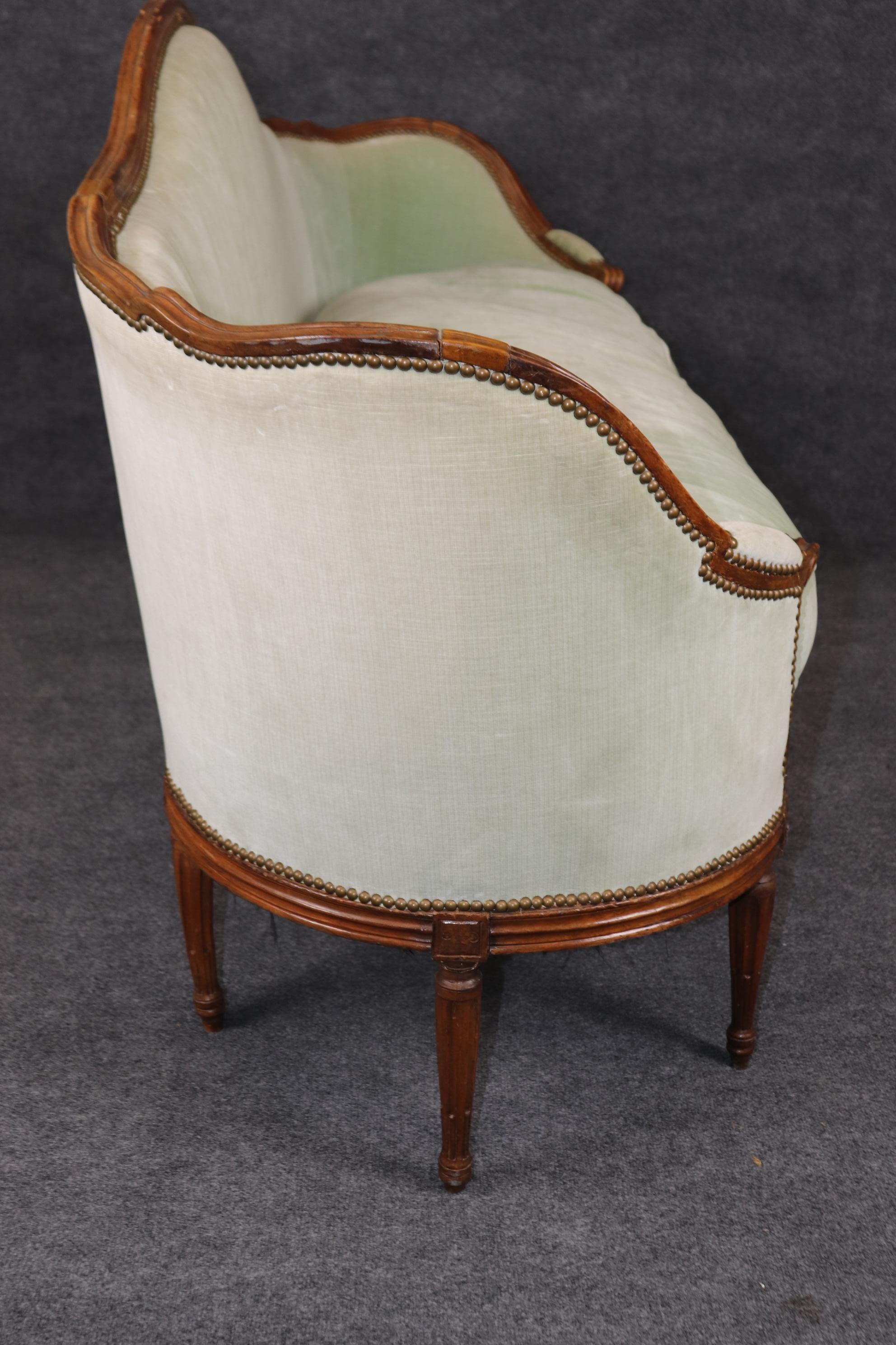 Velvet Antique 19th Century Carved Walnut Good Down Filled French Louis XVI Sofa