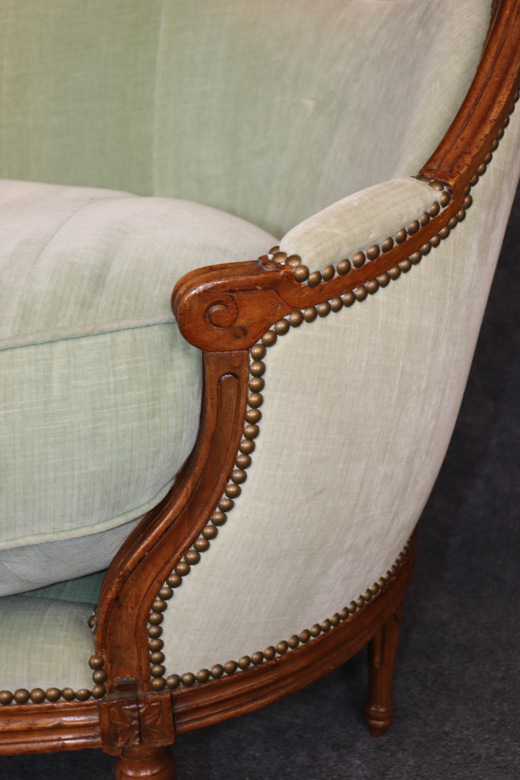 Antique 19th Century Carved Walnut Good Down Filled French Louis XVI Sofa 2