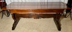 Antique 19th Century Carved Walnut Trestle Table