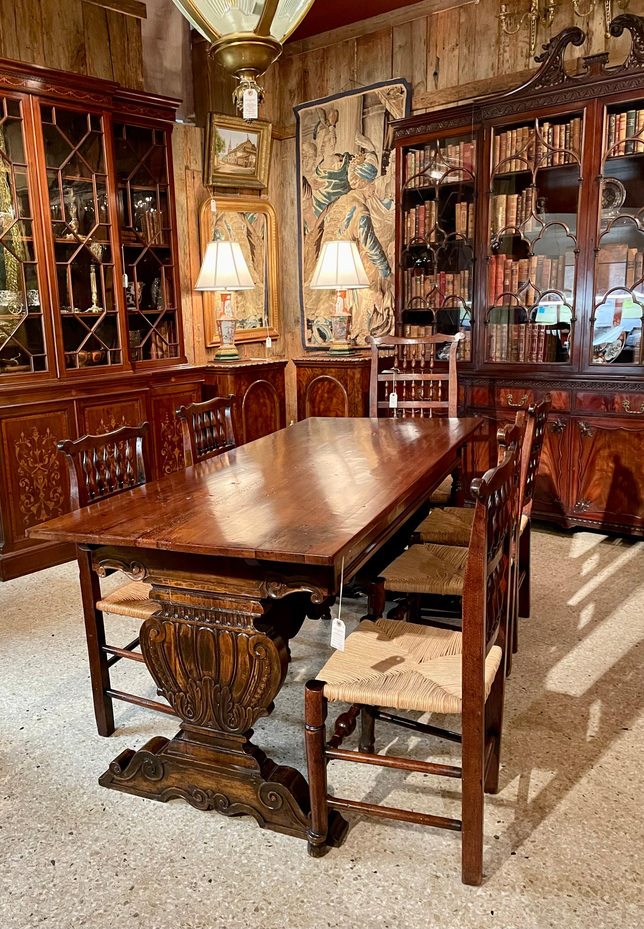 Antique 19th Century Carved Walnut Trestle Table In Good Condition For Sale In New Orleans, LA