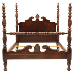 Antique 19th Century Carved Walnut Victorian Full Size Four Poster Bed