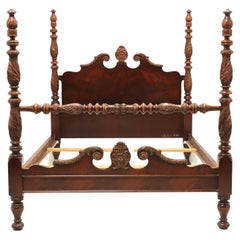 Vintage 19th Century Carved Walnut Victorian Full Size Four Poster Bed